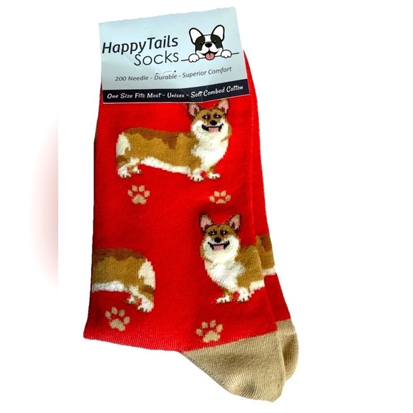 Corgi Dog Breed Novelty Socks Unisex Happy Tails Red 200 Needle Cotton Blend NEW - Picture 1 of 6